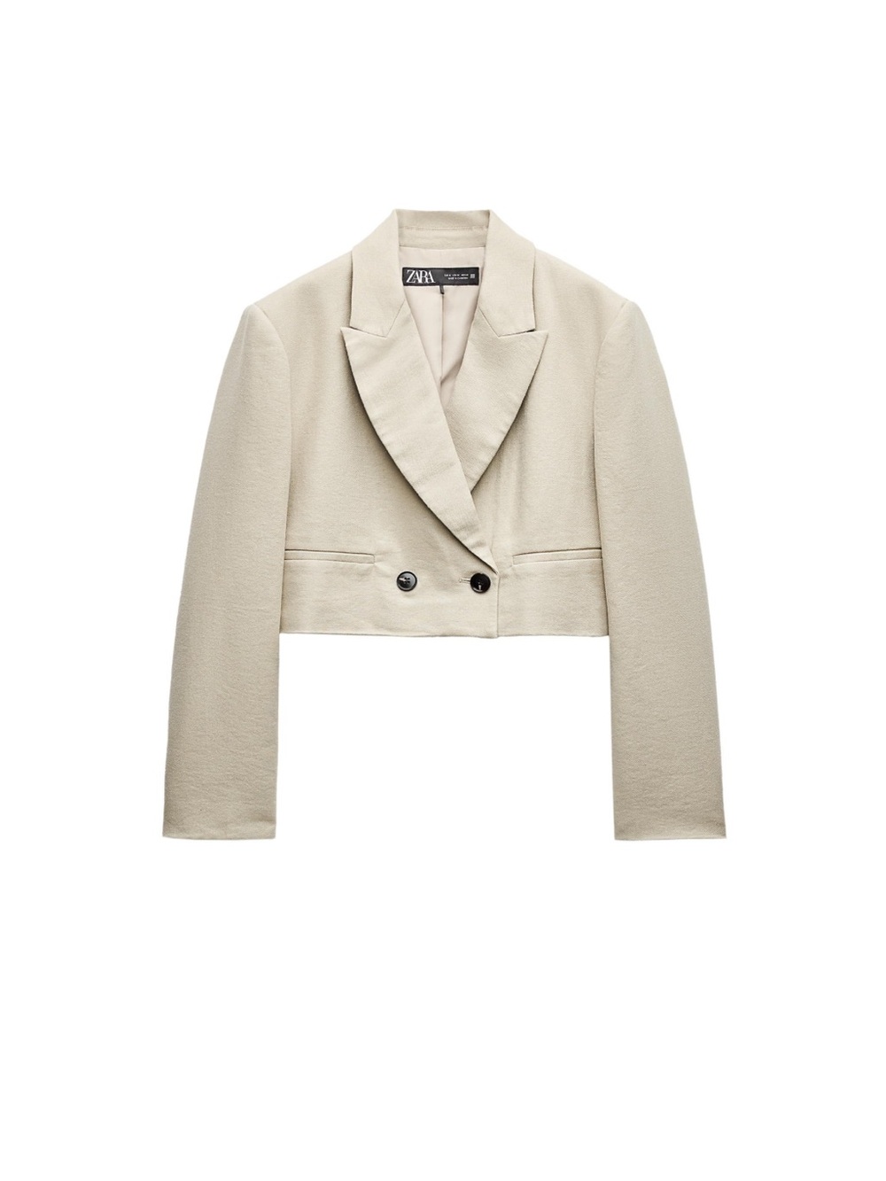 Zara linen blend Cropped Double-Breasted Blazer in sand